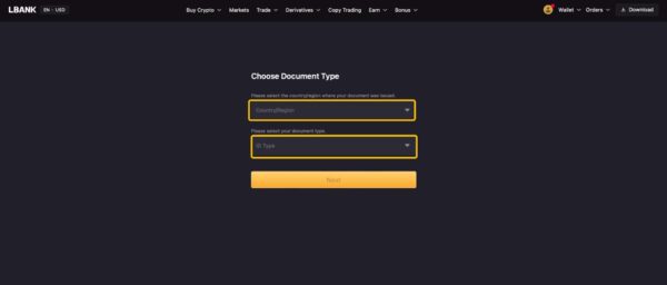 صرافی ال بانک (Lbank) چیست؟ + آموزش ثبت نام و ترید 13 انتخاب نام کشور و نوع مدرک ارسالی