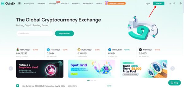 ثبت نام صرافی کوینکس Coinex