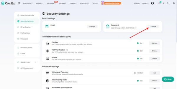 تغییر پسورد در کوینکس