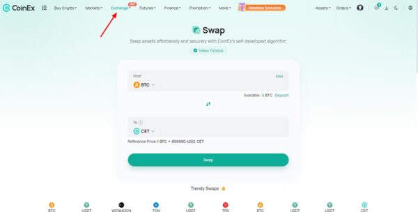 بخش Exchange در صرافی کوینکس