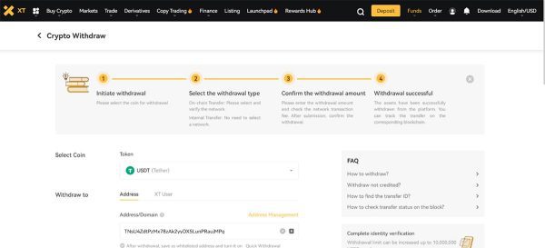صرافی XT (ایکس تی): معرفی + نقد و بررسی کامل 46 وارد کردن آدرس کیف پول مقصد در صرافی XT