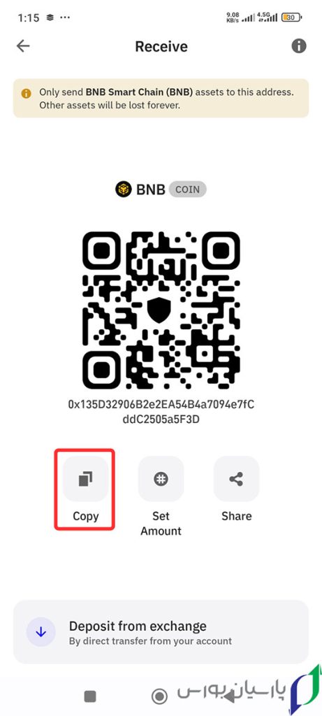 پیدا کردن آدرس BEP20 در تراست ولت